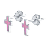Cross Stud Earrings Lab Created Pink Opal 925 Sterling Silver