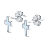 Cross Stud Earrings Lab Created White Opal 925 Sterling Silver