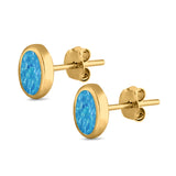 Solitaire Oval Stud Earrings Yellow Tone, Lab Created Blue Opal 925 Sterling Silver