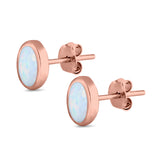 Solitaire Oval Stud Earrings Rose Tone, Lab Created White Opal 925 Sterling Silver