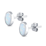 Solitaire Oval Stud Earrings Lab Created White Opal 925 Sterling Silver