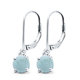 Round Natural Larimar Leverback Earrings 925 Sterling Silver (25.4mm)