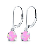 Round Lab Created Pink Opal Leverback Earrings 925 Sterling Silver (25.4mm)
