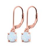 Round Rose Tone, Lab Created White Opal Leverback Earrings 925 Sterling Silver (25.4mm)