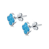 Clover Flower Stud Earring Lab Created Blue Opal 925 Sterling Silver (6.20mm)