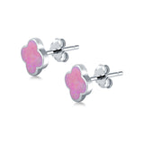 Clover Flower Stud Earring Lab Created Pink Opal 925 Sterling Silver (6.20mm)