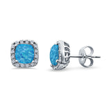 Halo Cushion Bridal Engagement Earrings Lab Created Blue Opal 925 Sterling Silver