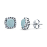 Halo Cushion Engagement Earrings Natural Larimar 925 Sterling Silver
