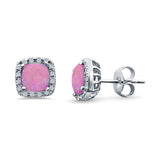 Halo Cushion Engagement Earrings Lab Created Pink Opal 925 Sterling Silver