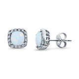 Halo Cushion Engagement Earrings Lab Created White Opal 925 Sterling Silver