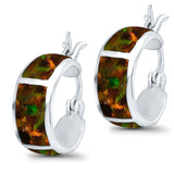 Hoop Huggies Earrings Irregular Shape Lab Created Black Opal 925 Sterling Silver
