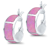 Hoop Huggies Earrings Irregular Shape Lab Created Pink Opal 925 Sterling Silver