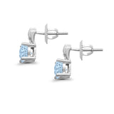 Stud Earrings Wedding Round Simulated Aquamarine CZ 925 Sterling Silver (9mm)