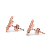 Butterfly Stud Earrings Rose Tone, Simulated CZ 925 Sterling Silver (14mm)