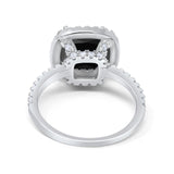 Halo Engagement Ring Accent Cushion Simulated Black Cubic Zirconia 925 Sterling Silver