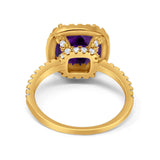 Engagement Ring Solitaire Cushion Yellow Tone, Simulated Amethyst CZ 925 Sterling Silver