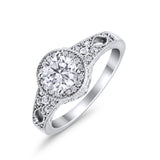 Solitaire Halo Wedding Ring Round Simulated Cubic Zirconia 925 Sterling Silver