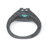 Vintage Design Solitaire Wedding Ring Black Tone, Simulated Paraiba Tourmaline CZ 925 Sterling Silver