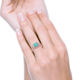 Halo Wedding Ring Rose Tone, Simulated Paraiba Tourmaline CZ 925 Sterling Silver