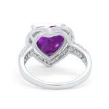 Halo Fashion Ring Heart Simulated Amethyst Cubic Zirconia 925 Sterling Silver