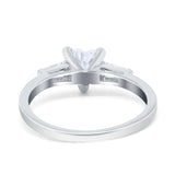 Heart Promise Ring Baguette Simulated Cubic Zirconia 925 Sterling Silver