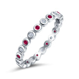 Full Eternity 2.5mm Wedding Stackable Band Ring Round Simulated Ruby CZ 925 Sterling Silver