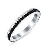 Full Eternity Stackable Wedding Band Black Cubic Zirconia 925 Sterling Silver