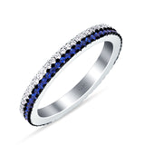 Full Eternity Rings Stackable Band Round Blue Sapphire Cubic Zirconia 925 Sterling Silver