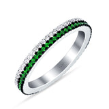 Full Eternity Rings Stackable Band Round Green Emerald Cubic Zirconia 925 Sterling Silver
