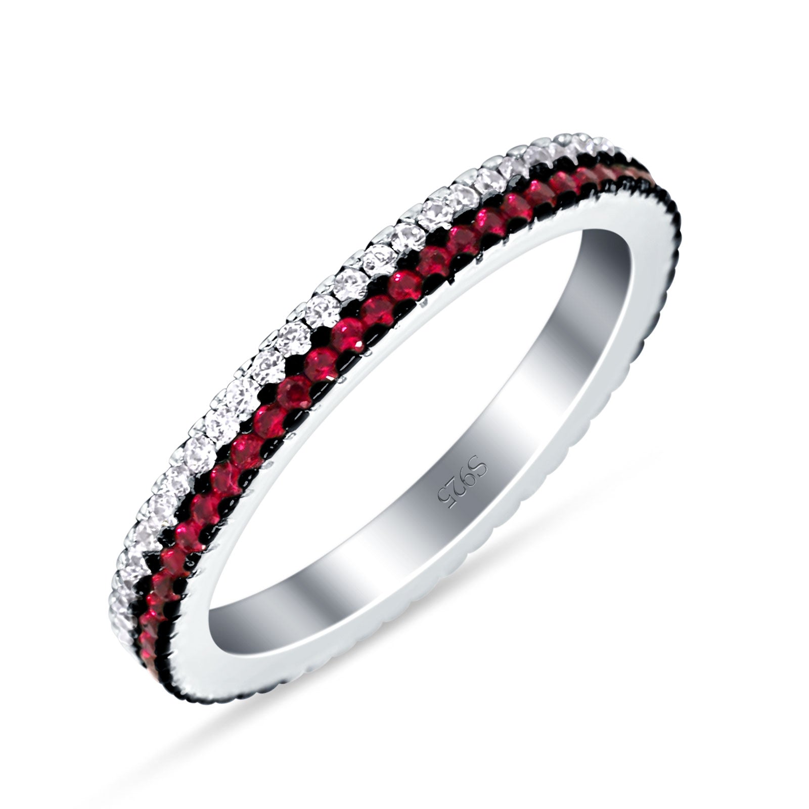 Full Eternity Rings Stackable Band Round Ruby Cubic Zirconia 925 Sterling Silver