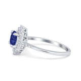 Halo Engagement Ring Vintage Round Simulated Blue Sapphire CZ 925 Sterling Silver