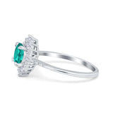 Halo Engagement Ring Vintage Round Simulated Paraiba Tourmaline CZ 925 Sterling Silver