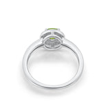 Halo Art Deco Engagement Ring Round Simulated Peridot CZ 925 Sterling Silver
