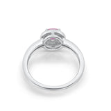 Halo Art Deco Engagement Ring Round Lab Created Pink Opal 925 Sterling Silver