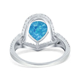 Halo Pear Shape Wedding Engagement Ring Lab Created Blue Opal 925 Sterling Silver