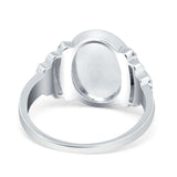 Fashion Ring Oval Lab Created White Opal Simulated CZ 925 Sterling Silver