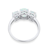 3-Stone Oval Lab Created White Opal Fashion Ring 925 Sterling Silver