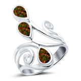 Fashion Teardrop Pear Swirl Spiral Ring Lab Created Black Opal 925 Sterling Silver