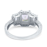 Emerald Cut Halo Engagement Ring Simulated Cubic Zirconia 925 Sterling Silver