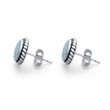 Twisted Rope Design Stud Post Earrings Round Simulated Larimar 925 Sterling Silver
