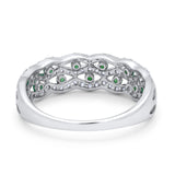 Half Eternity Wedding Ring Round Simulated Green Emerald CZ 925 Sterling Silver