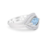 Two Piece Marquise Wedding Engagement Bridal Ring Band Simulated Aquamarine CZ 925 Sterling Silver