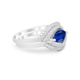 Two Piece Marquise Wedding Engagement Bridal Ring Band Simulated Blue Sapphire CZ 925 Sterling Silver