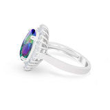 Vintage Art Deco Wedding Ring Oval Simulated Rainbow CZ 925 Sterling Silver