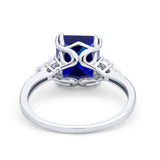Art Deco Emerald Cut Wedding Ring Simulated Blue Sapphire CZ 925 Sterling Silver