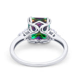 Art Deco Emerald Cut Wedding Ring Simulated Rainbow CZ 925 Sterling Silver