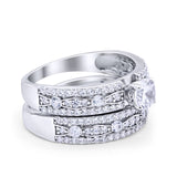 Bridal Set Wedding Ring Band Round Simulated Cubic Zirconia 925 Sterling Silver