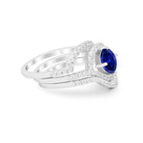 Three Piece Ring Band Round Simulated Blue Sapphire CZ 925 Sterling Silver