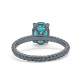 Solitaire Braided Wedding Ring Oval Black Tone, Simulated Paraiba Tourmaline CZ 925 Sterling Silver