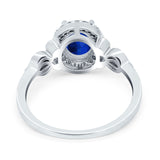 Oval Engagement Ring Halo Simulated Blue Sapphire CZ 925 Sterling Silver